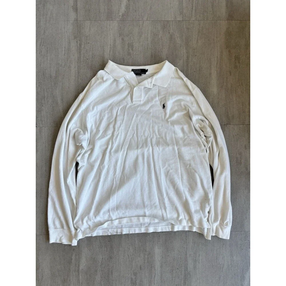 Polo Ralph Lauren Rugby Shirt Long Sleeve Men’s XXL White Blue Preppy